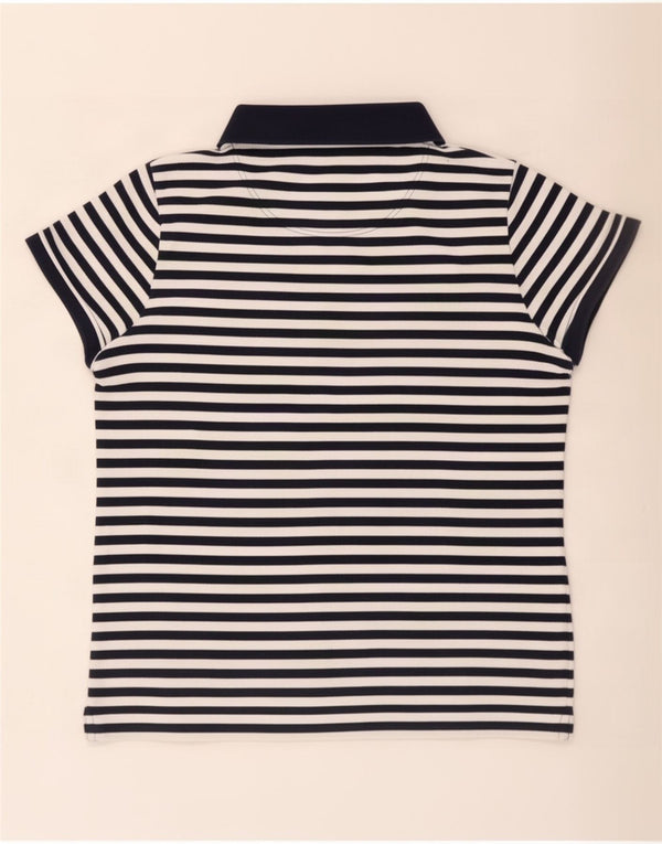Crew Clothing Womens Polo Shirt UK 16 Large Navy Blue Striped Cotton