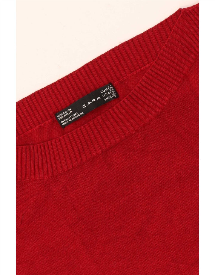 Zara Womens Regular Fit Boat Neck Jumper Sweater UK 12 Medium Red Rayon