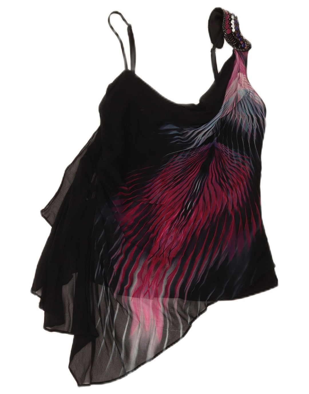 Karen Millen Womens Asymmetric Cami Top UK 10 Small Black Striped Viscose