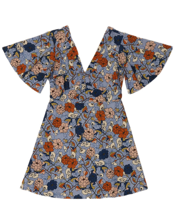 Zara Womens Batwing A-Line Dress UK 12 Medium Blue Floral