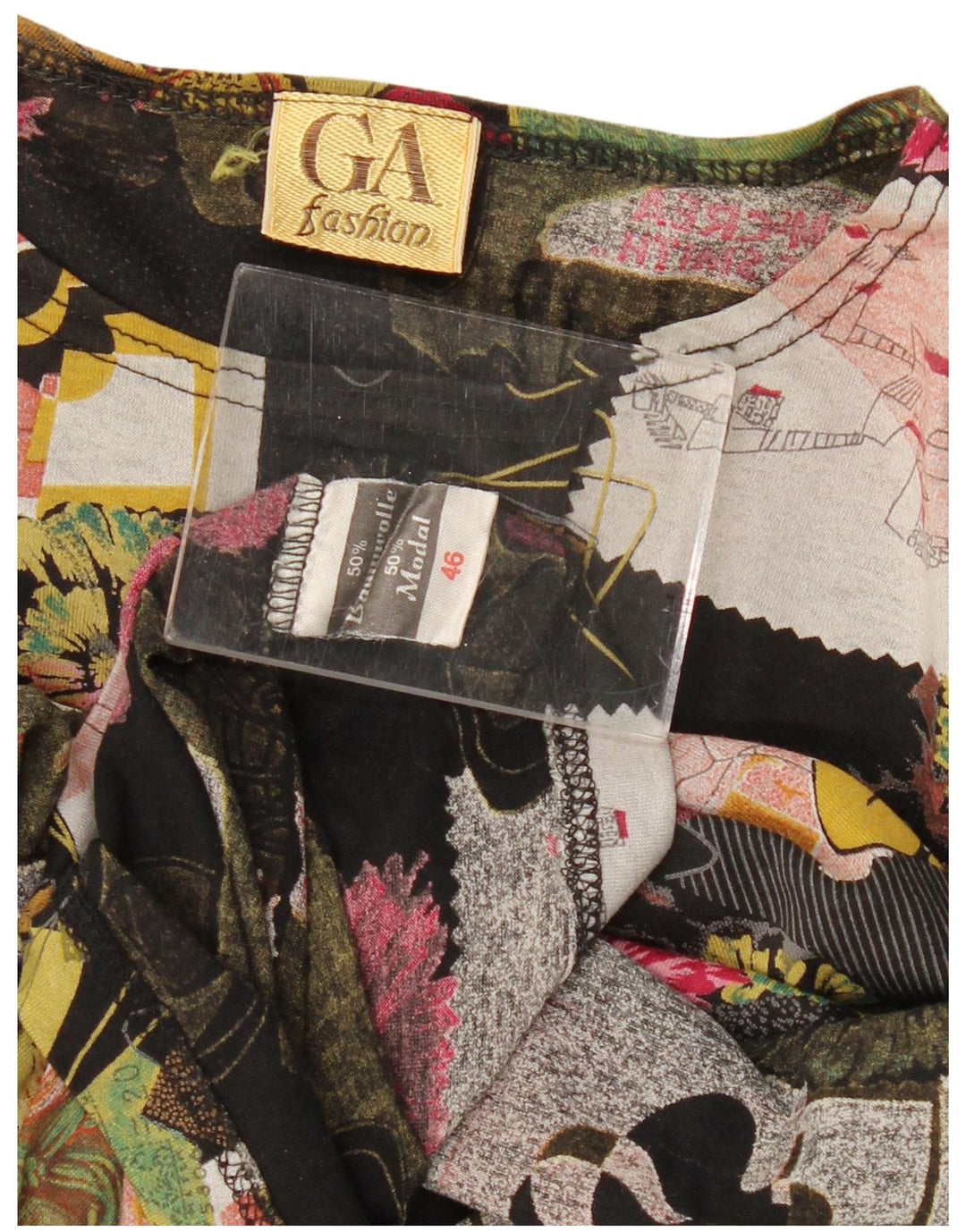 VINTAGE Womens Graphic T-Shirt Top EU 46 XL Multicoloured Cotton