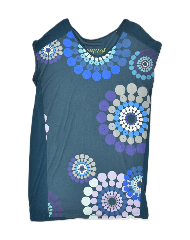 DESIGUAL Womens Graphic Sleeveless Blouse Top UK 14 Medium Blue Geometric | Vintage Desigual | Thrift | Second-Hand Desigual | Used Clothing | Messina Hembry 