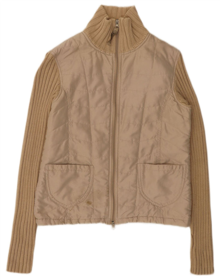 Vintage Womens Bomber Jacket EU 36 Small Beige Polyester