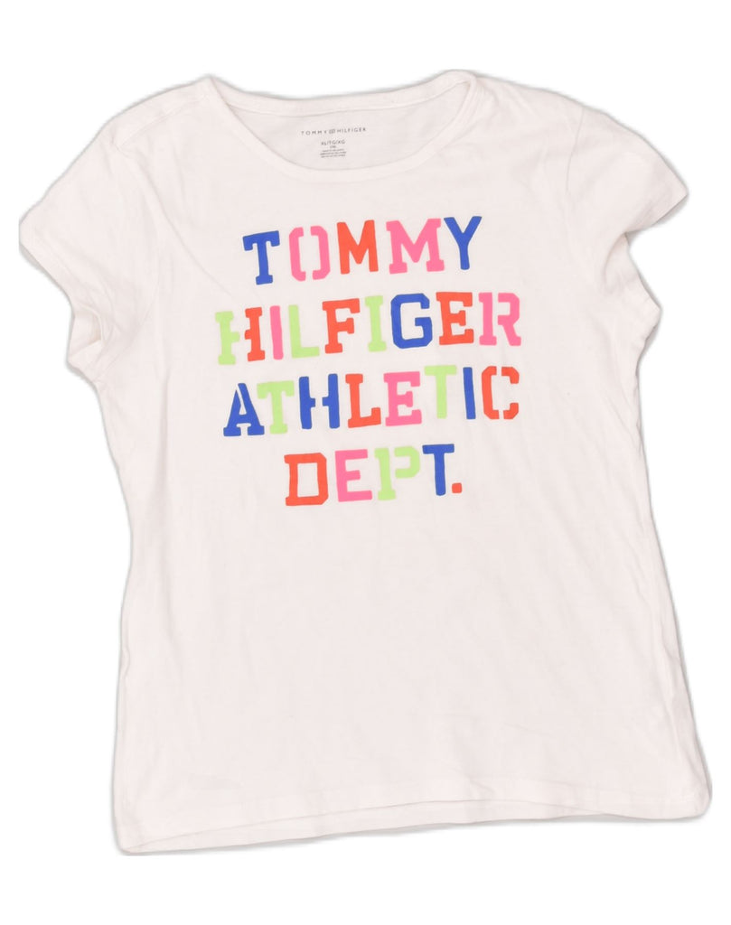 TOMMY HILFIGER Girls Graphic T-Shirt Top 15-16 Years XL  White Cotton | Vintage Tommy Hilfiger | Thrift | Second-Hand Tommy Hilfiger | Used Clothing | Messina Hembry 