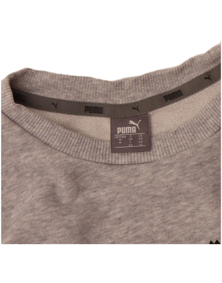 Puma Womens Graphic Sweatshirt Jumper UK 12 Medium Grey Flecked Cotton