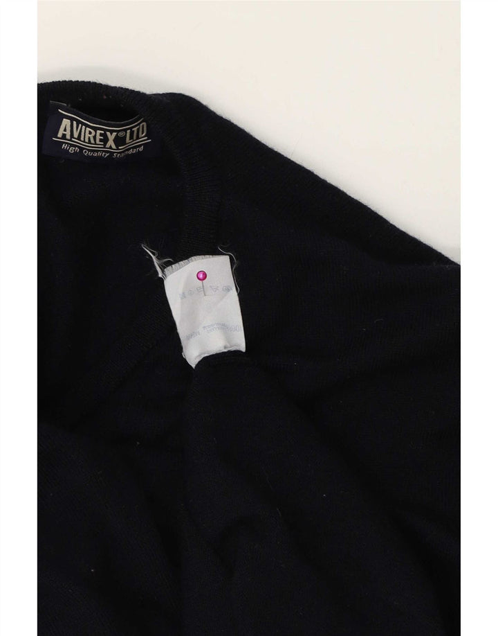 Avirex Mens V-Neck Jumper Sweater Medium Navy Blue Merino Wool