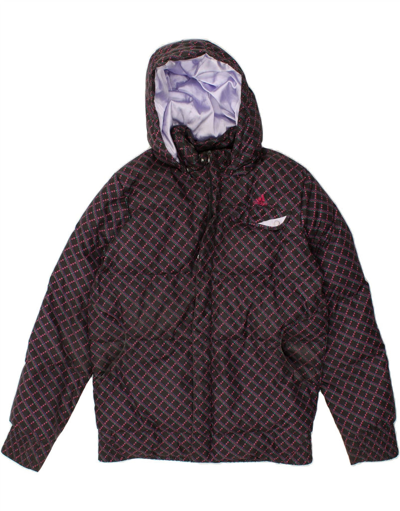 ADIDAS Boys Hooded Padded Jacket 15-16 Years Purple Check Polyester Vintage Adidas and Second-Hand Adidas from Messina Hembry 