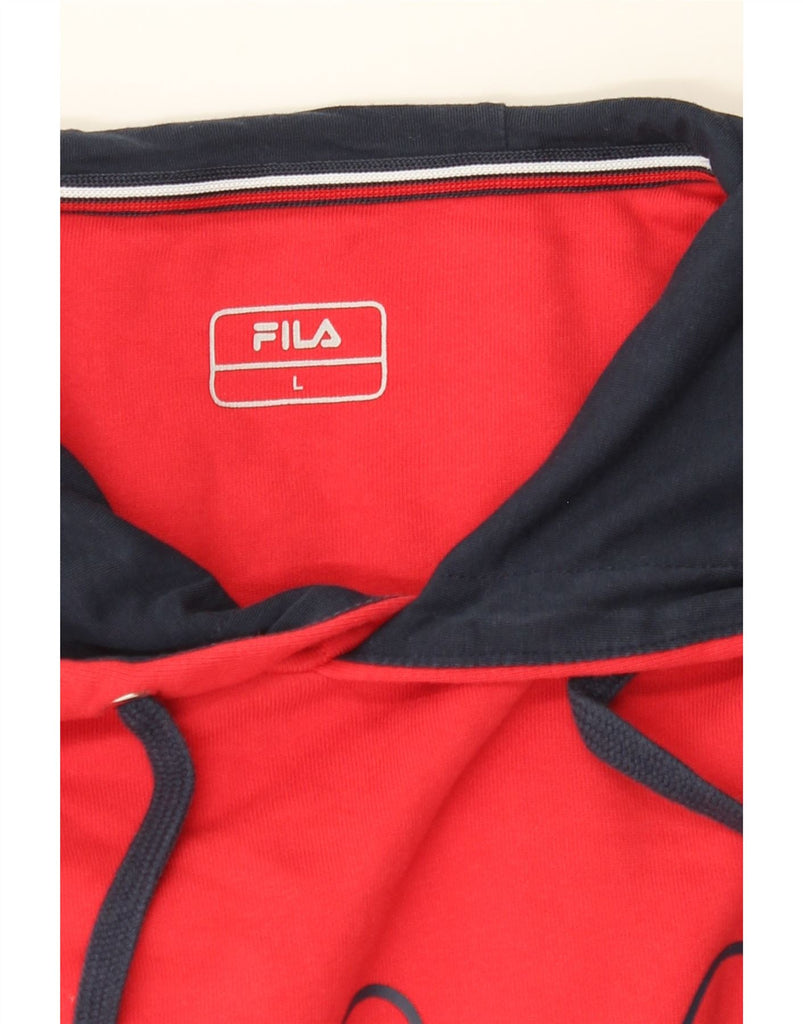 FILA Womens Graphic Hoodie Jumper UK 16 Large Red Cotton Vintage Fila and Second-Hand Fila from Messina Hembry 