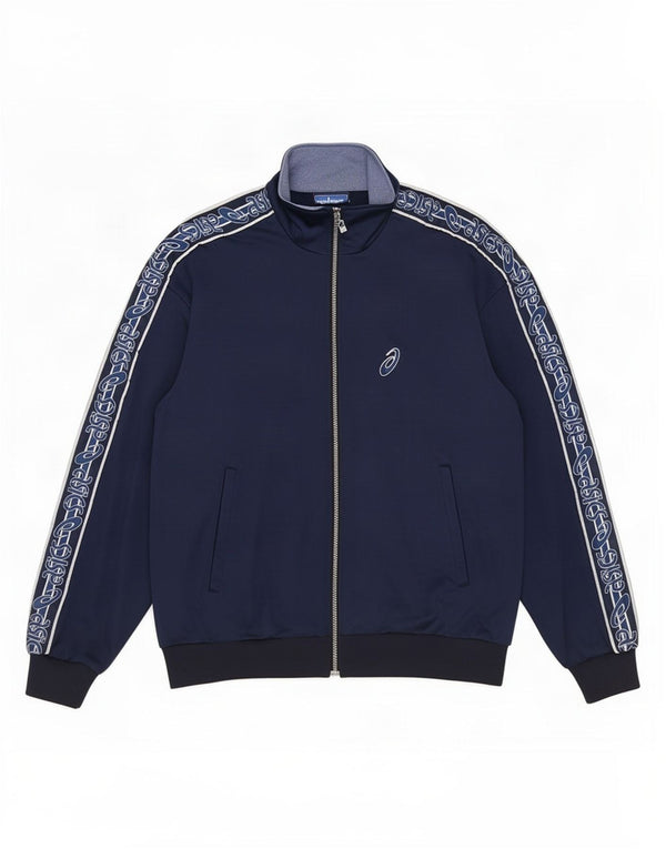 Asics Mens Graphic Tracksuit Top Jacket Large Navy Blue Colourblock