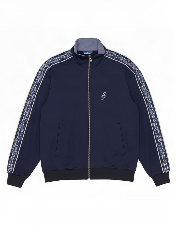 Asics Mens Graphic Tracksuit Top Jacket Large Navy Blue Colourblock