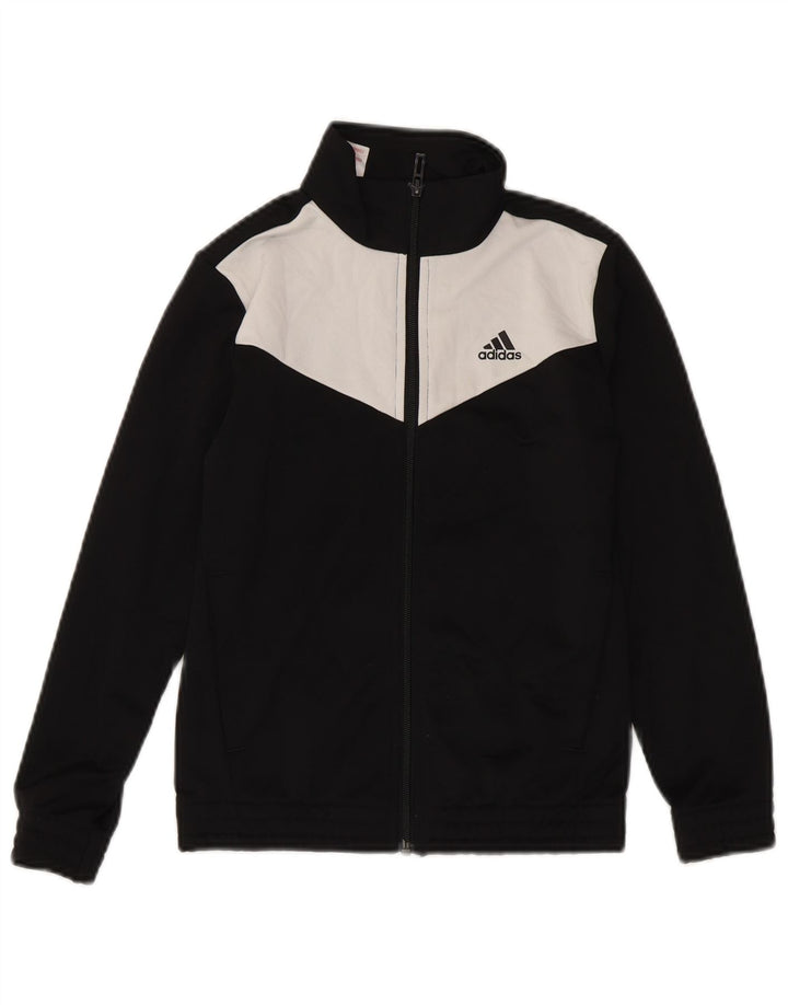 Adidas Boys Tracksuit Top Jacket 8-9 Years Black Colourblock Polyester