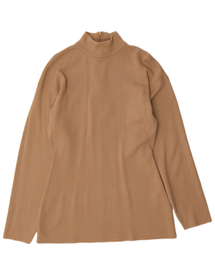 Zara Womens Top Long Sleeve UK 14 Large Brown Viscose
