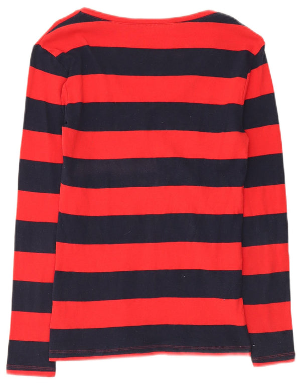 Tommy Hilfiger Womens Top Long Sleeve UK 10 Small Red Striped Cotton