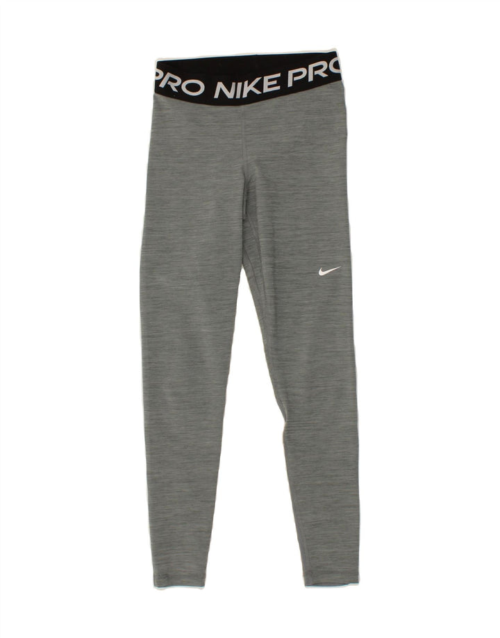 NIKE Womens Dri Fit Graphic Leggings UK 10 Small  Grey Flecked Polyester Vintage Nike and Second-Hand Nike from Messina Hembry 
