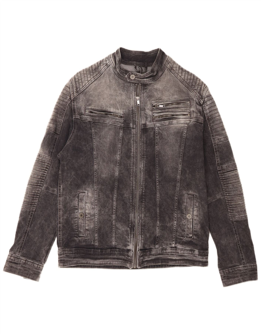 Tom Tompson Mens Biker Denim Jacket UK 42 XL Grey Cotton