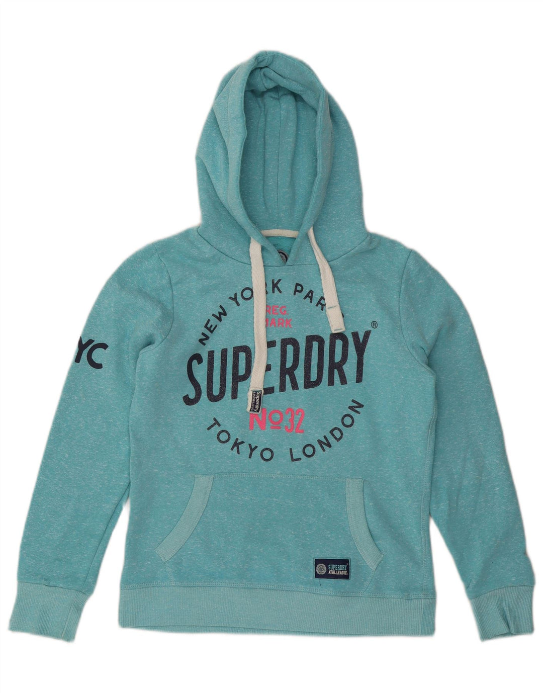 SUPERDRY Womens London Graphic Hoodie Jumper UK 10 Small Blue Flecked