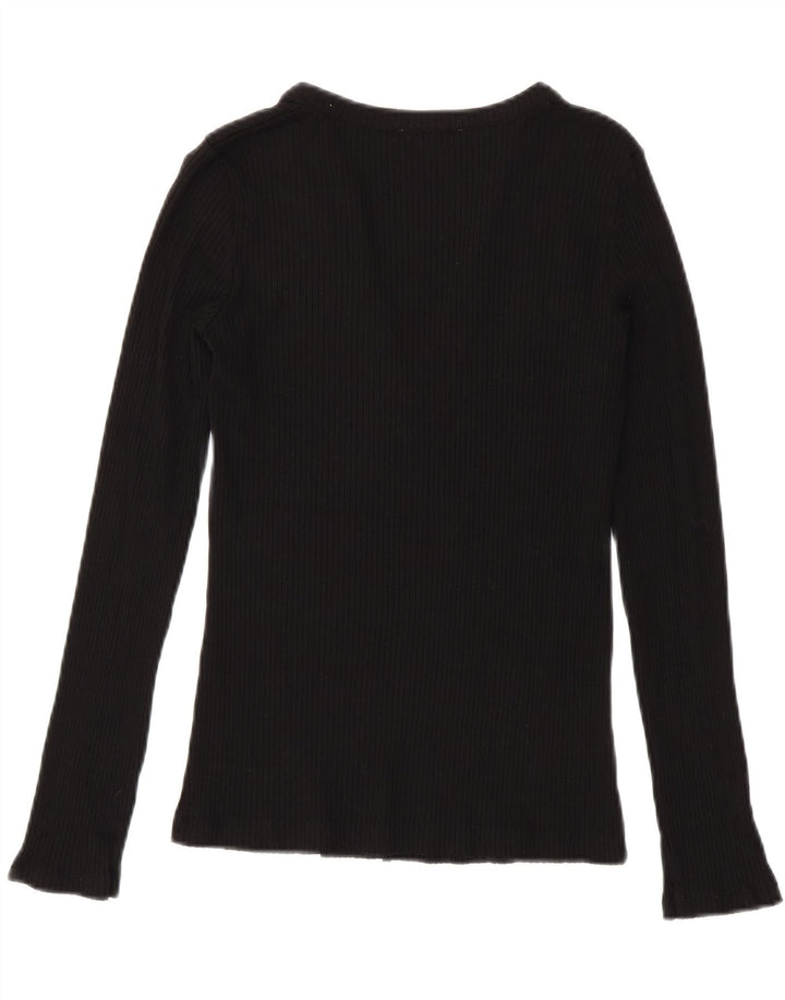 Zara Womens Top Long Sleeve UK 12 Medium Black Modal