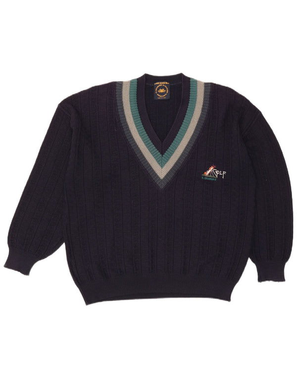 Il Granchio Mens V-Neck Jumper Sweater Large Navy Blue Colourblock
