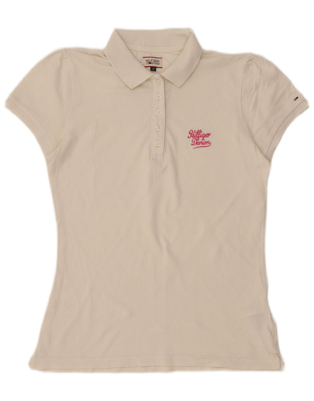 TOMMY HILFIGER Womens Polo Shirt UK 12 Medium White Cotton