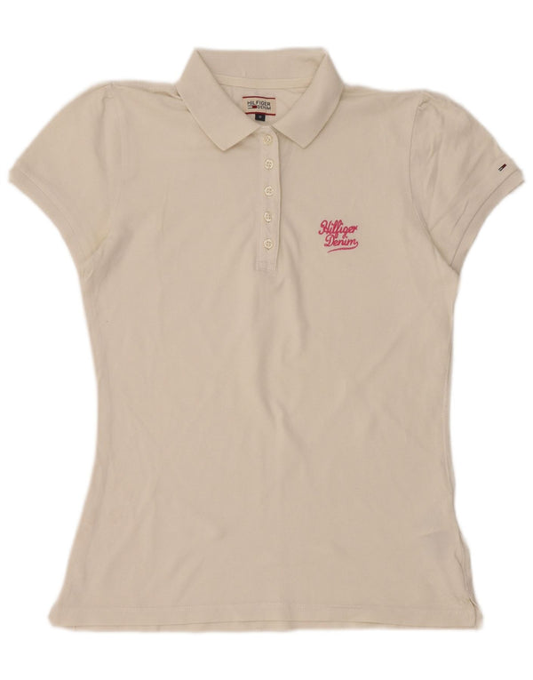 TOMMY HILFIGER Womens Polo Shirt UK 12 Medium White Cotton