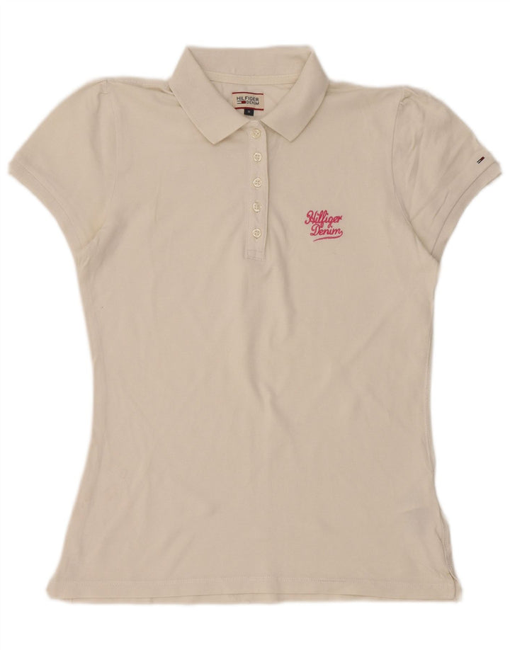 TOMMY HILFIGER Womens Polo Shirt UK 12 Medium White Cotton