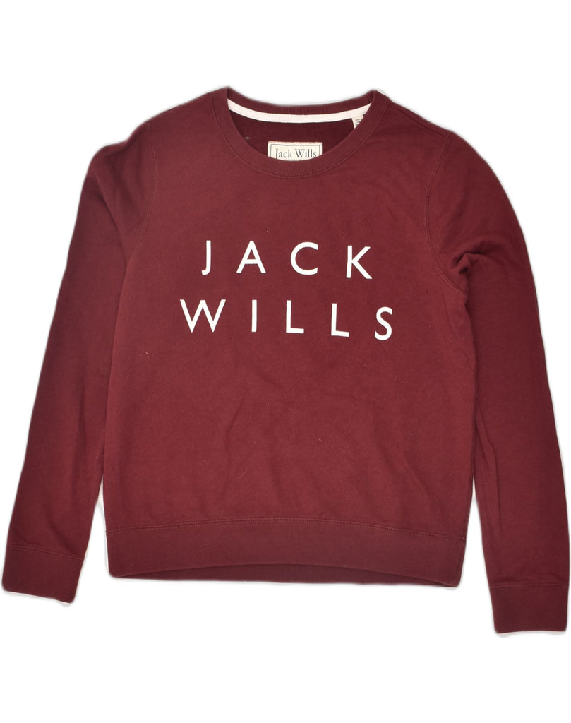 JACK WILLS Womens Graphic Sweatshirt Jumper UK 12 Medium  Burgundy Cotton | Vintage Jack Wills | Thrift | Second-Hand Jack Wills | Used Clothing | Messina Hembry 