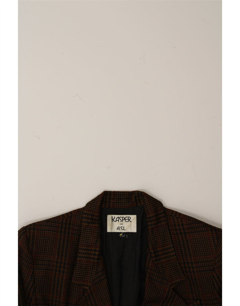 KASPER Womens Longline Blazer Jacket US 6 Medium Brown Houndstooth Vintage Kasper and Second-Hand Kasper from Messina Hembry 