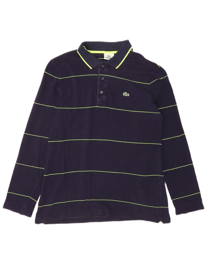 LACOSTE Mens Long Sleeve Polo Shirt Size 4 Medium Navy Blue Striped Cotton
