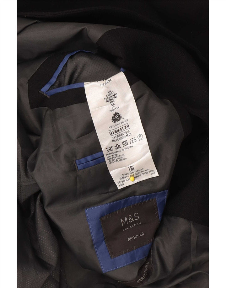 Marks & Spencer Mens Regular 2 Button Blazer Jacket UK 46 XL Black Wool