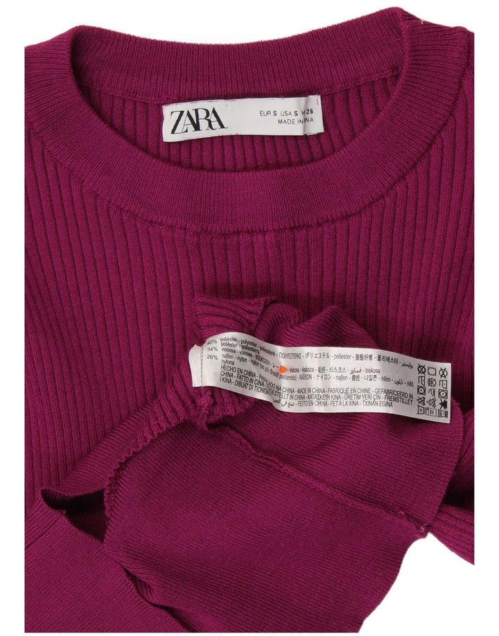 ZARA Womens Crop Crew Neck Jumper Sweater UK 10 Small Burgundy Polyester