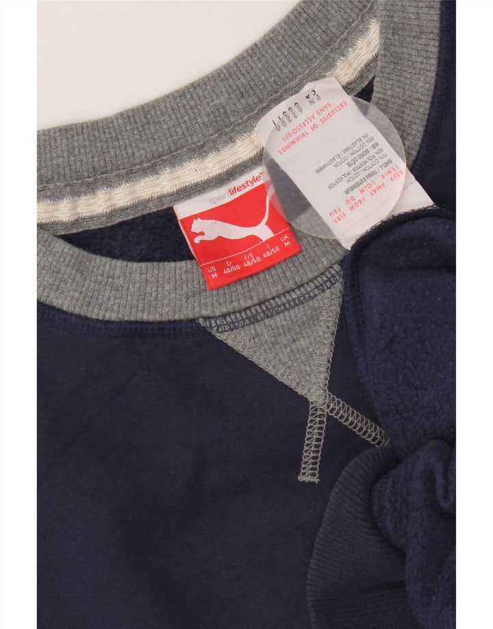 Puma Mens Graphic Sweatshirt Jumper Medium Navy Blue Colourblock Cotton