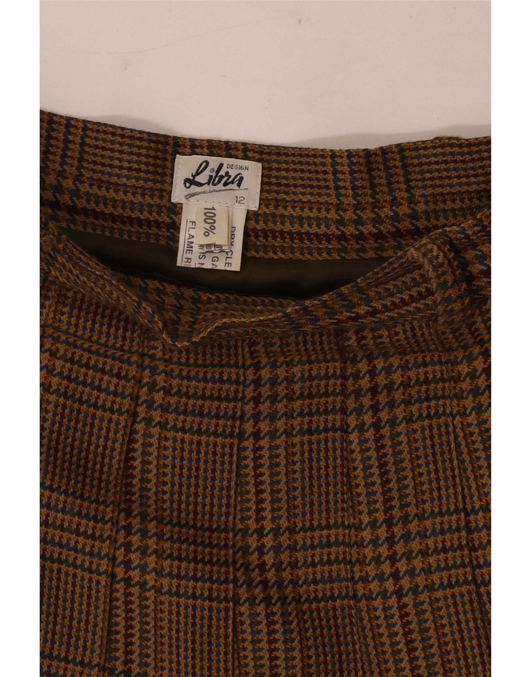 Libra Womens Pleated Skirt UK 12 Medium W28 Brown Houndstooth Wool