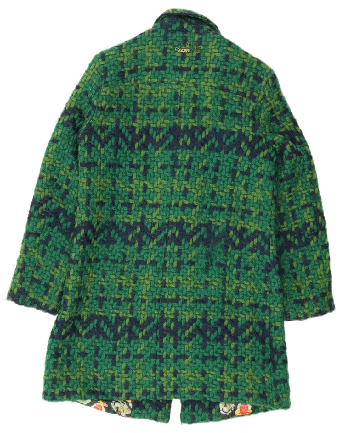 Desigual Womens Overcoat EU 42 Large Green Check