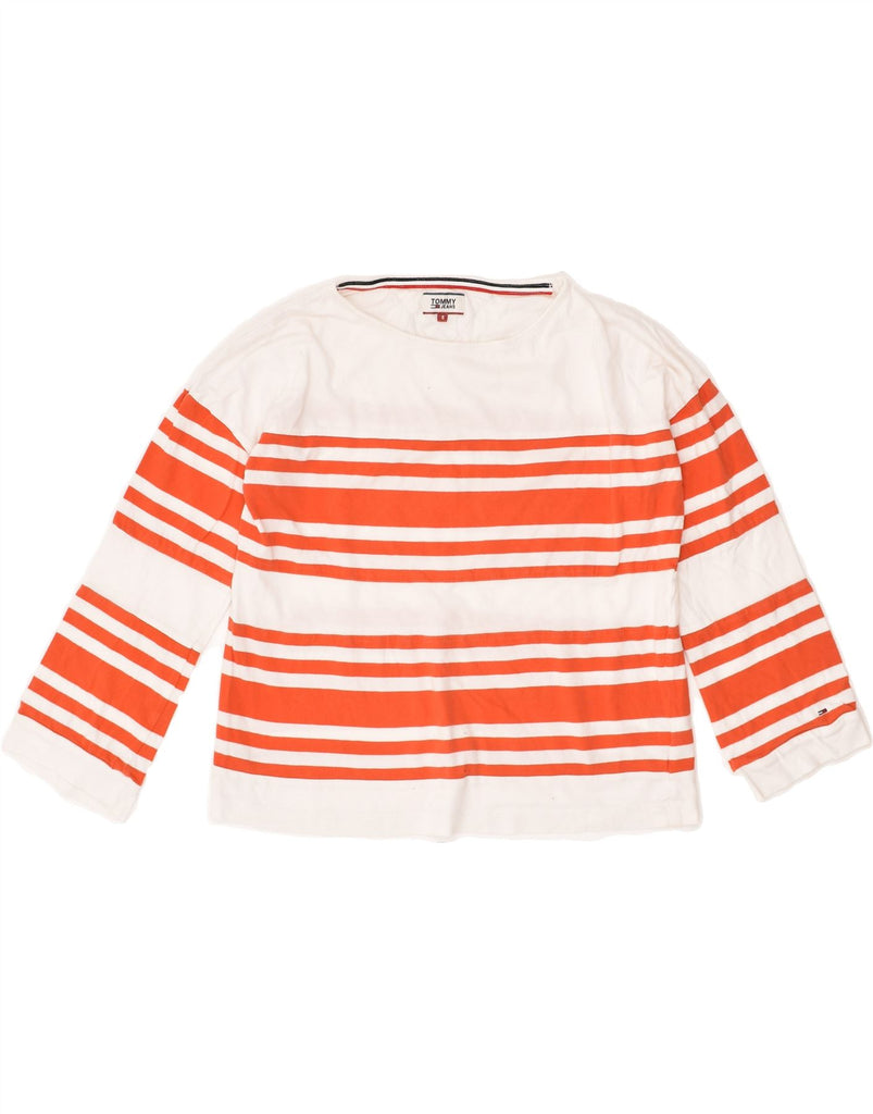 TOMMY HILFIGER Womens Oversized Top 3/4 Sleeve UK 10 Small White Striped Vintage Tommy Hilfiger and Second-Hand Tommy Hilfiger from Messina Hembry 