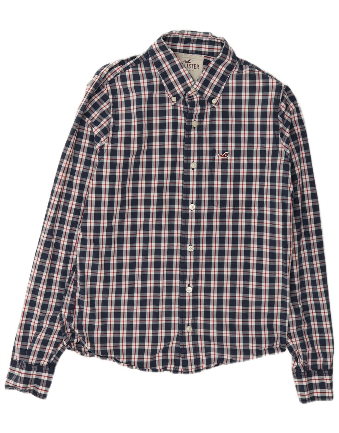 Hollister Mens Shirt Medium Navy Blue Check Cotton