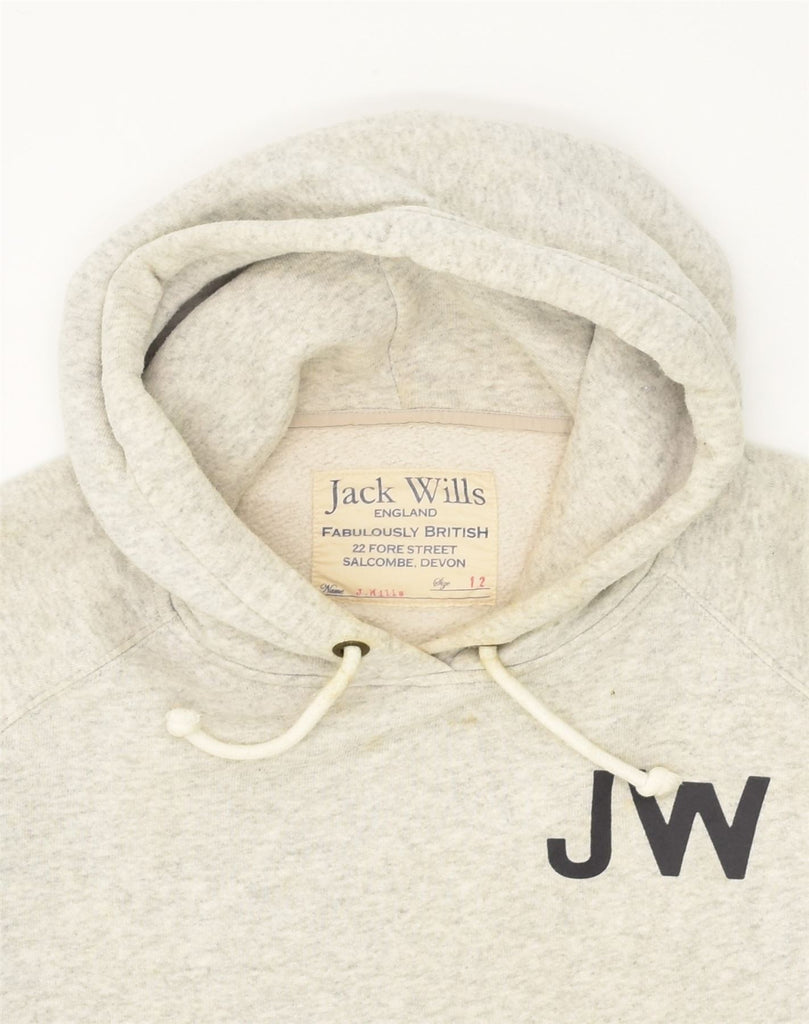 JACK WILLS Womens Graphic Hoodie Jumper UK 12 Medium Grey Cotton | Vintage Jack Wills | Thrift | Second-Hand Jack Wills | Used Clothing | Messina Hembry 