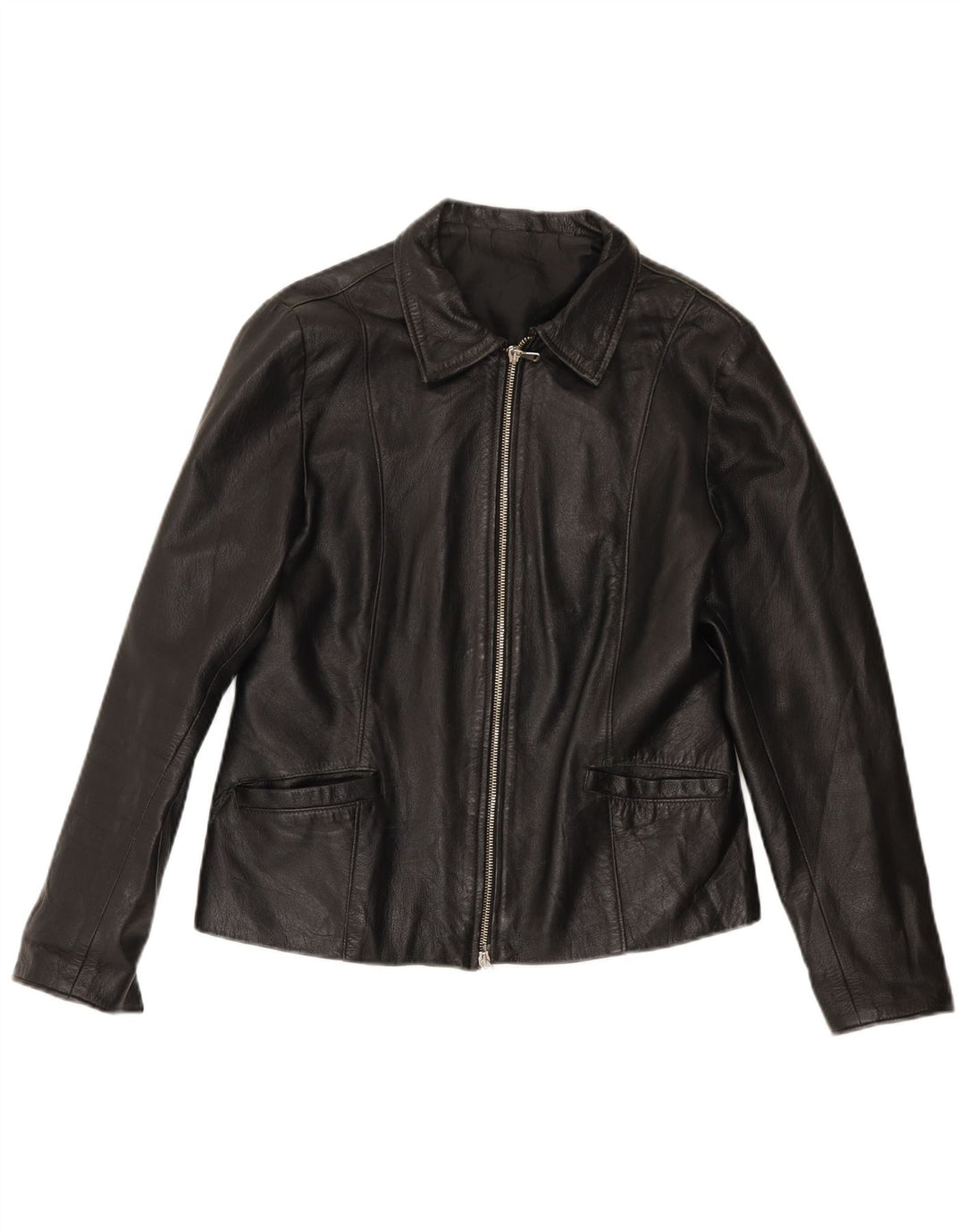 Vintage Womens Leather Jacket UK 14 Medium Black Leather