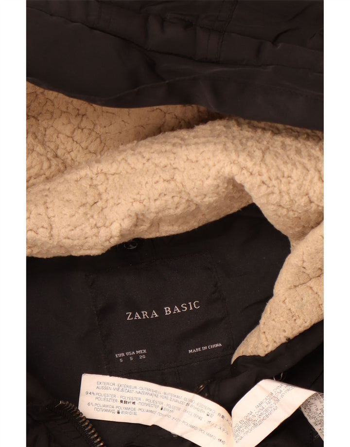 Zara Womens Hooded Parka Jacket UK 10 Small Black Polyester