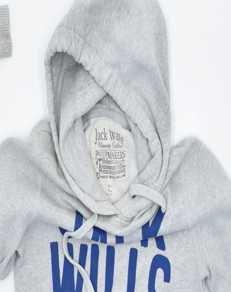 JACK WILLS Womens Graphic Hoodie Jumper UK 8 Small Grey Cotton | Vintage | Thrift | Second-Hand | Used Clothing | Messina Hembry 