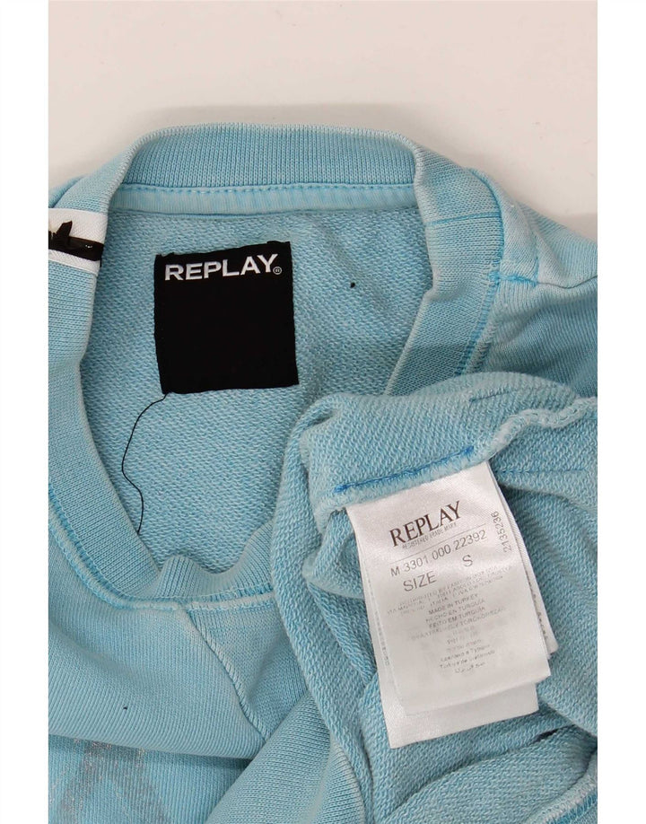 Replay Mens Graphic Sweatshirt Jumper Small Blue Cotton