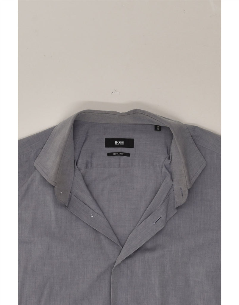 HUGO BOSS Mens Regular Fit Shirt Size 16 41 Large Grey Cotton | Vintage Hugo Boss | Thrift | Second-Hand Hugo Boss | Used Clothing | Messina Hembry 