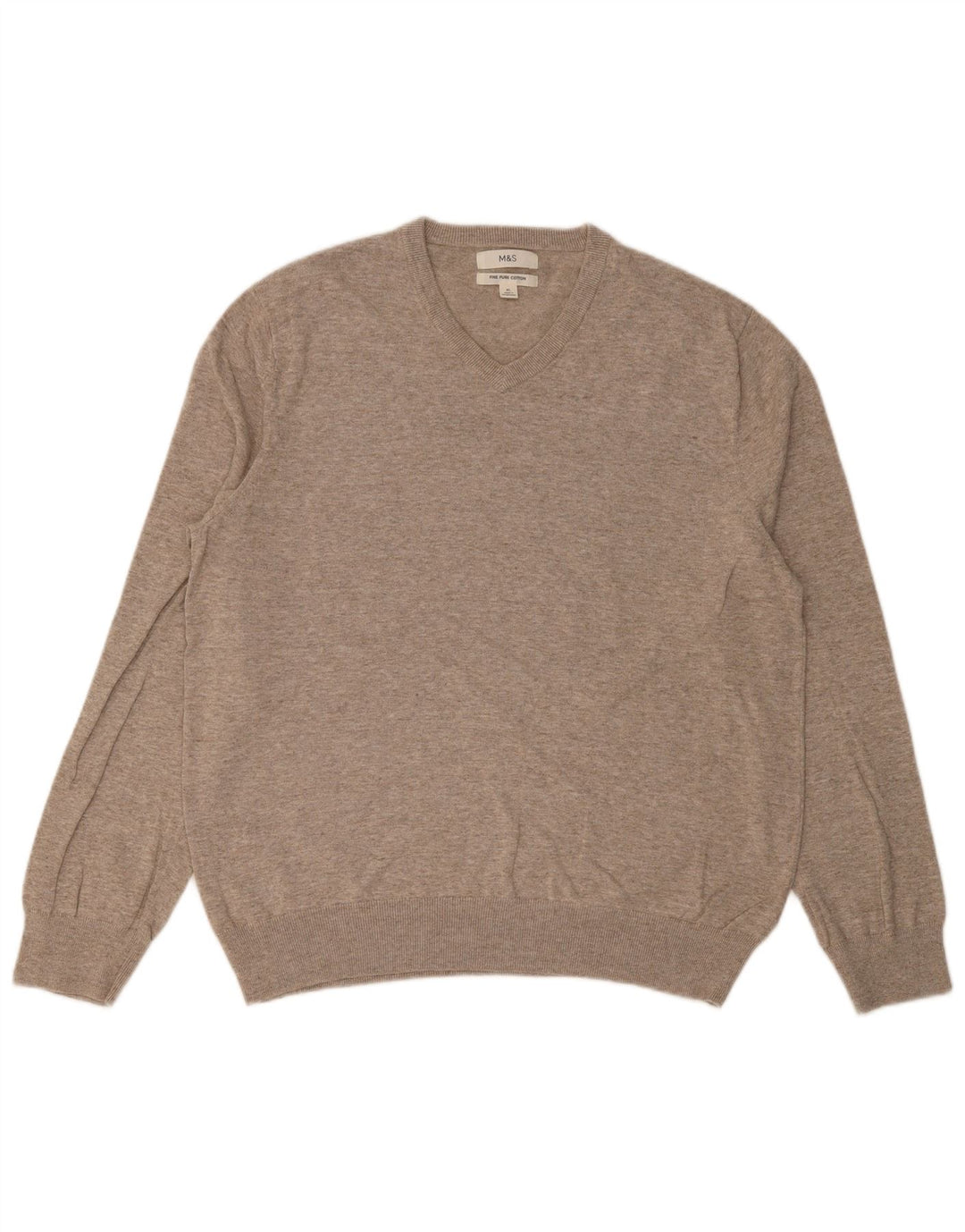Marks & Spencer Mens V-Neck Jumper Sweater XL Beige Cotton