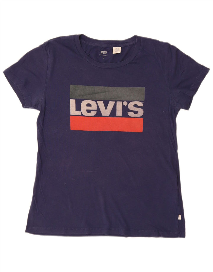 LEVI'S Womens Graphic T-Shirt Top UK 10 Small Navy Blue Cotton