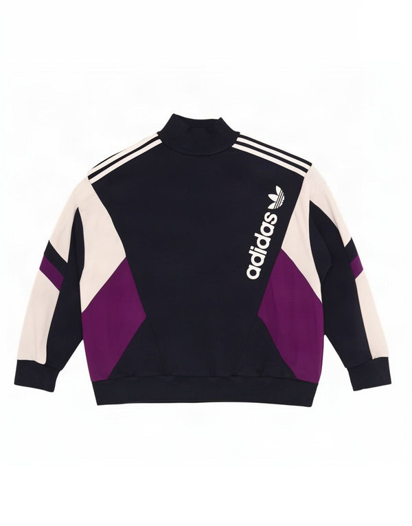 Adidas Womens Graphic Sweatshirt Jumper UK 16 Large Navy Blue Colourblock
