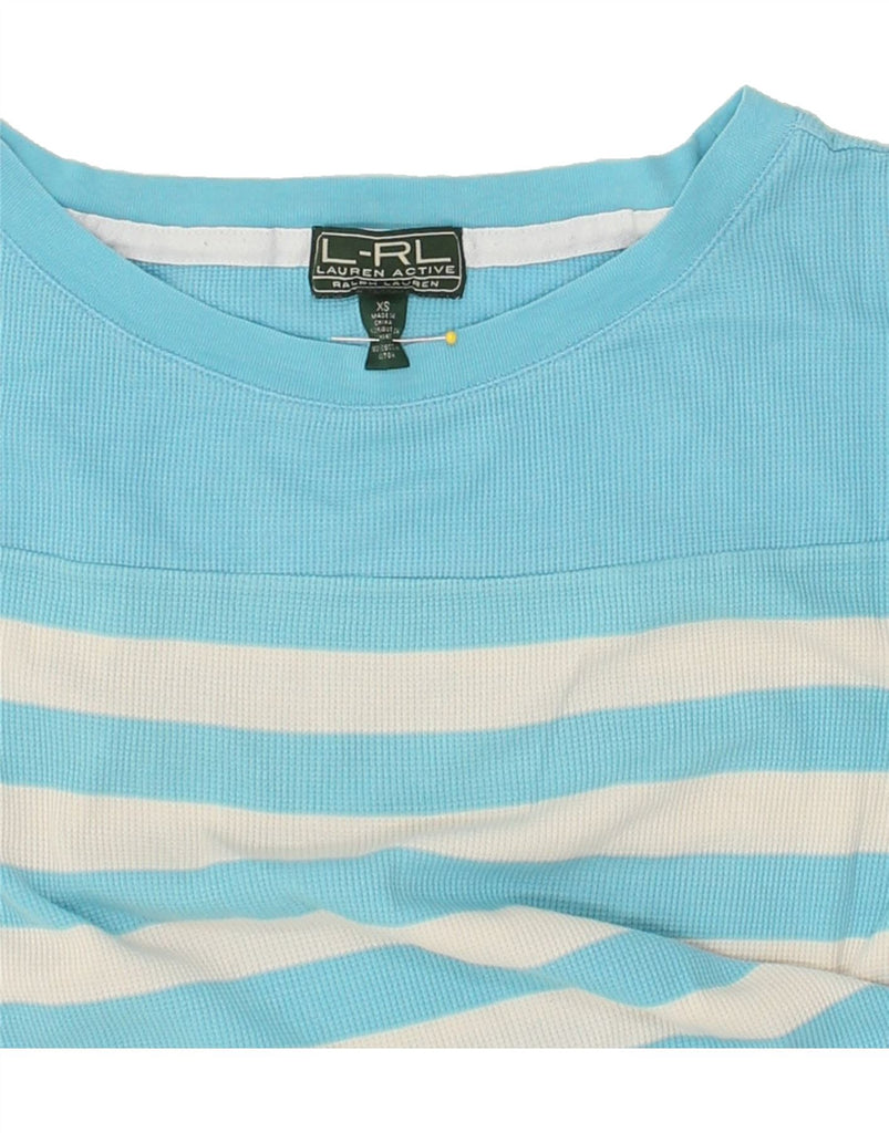 RALPH LAUREN Womens T-Shirt Top UK 6 XS Blue Striped Cotton | Vintage Ralph Lauren | Thrift | Second-Hand Ralph Lauren | Used Clothing | Messina Hembry 