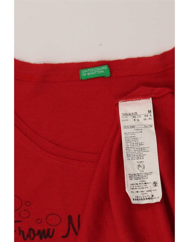 Benetton Womens Graphic T-Shirt Top UK 14 Medium Red Cotton