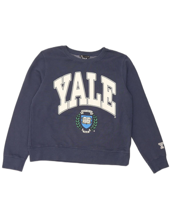 Zara Womens Yale University Graphic Sweatshirt Jumper UK 16 Large Navy Blue