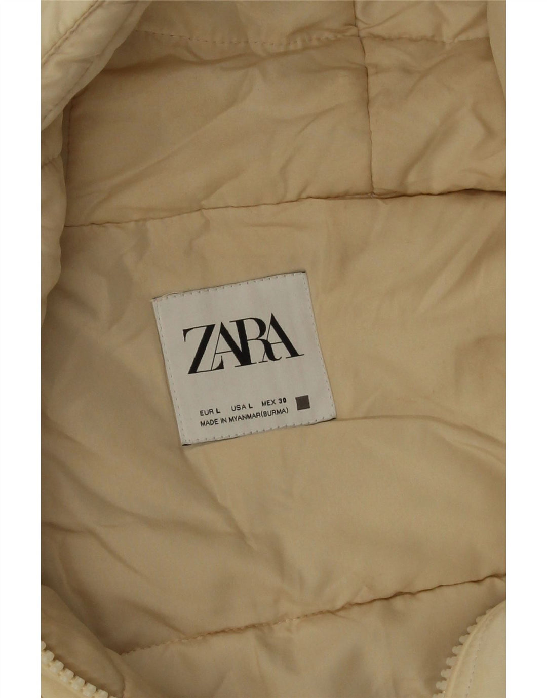 Zara Womens Hooded Oversized Padded Gilet UK 16 Large Beige Polyamide