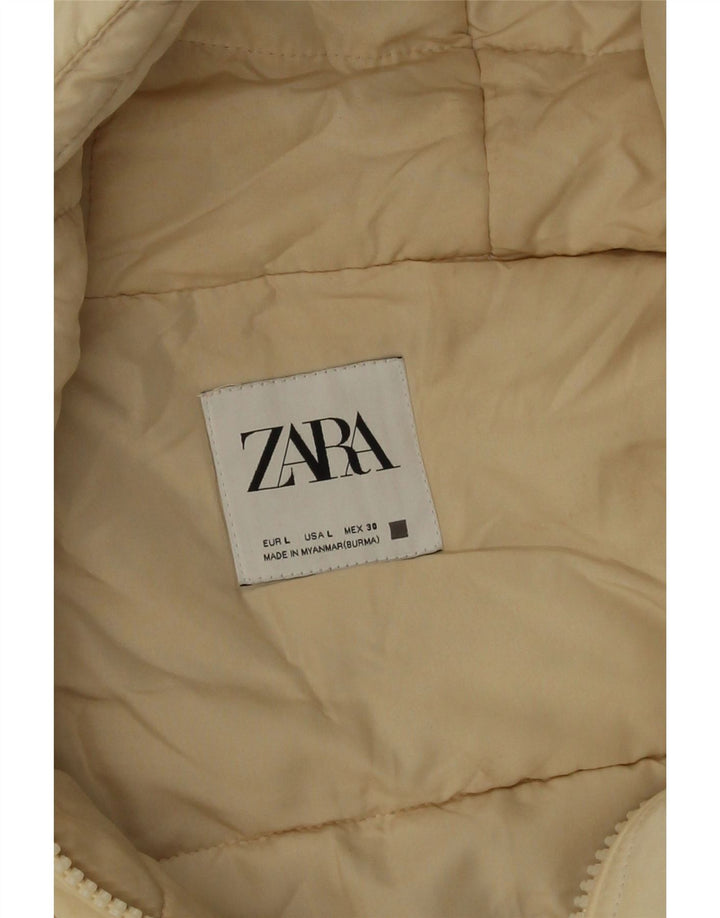 Zara Womens Hooded Oversized Padded Gilet UK 16 Large Beige Polyamide