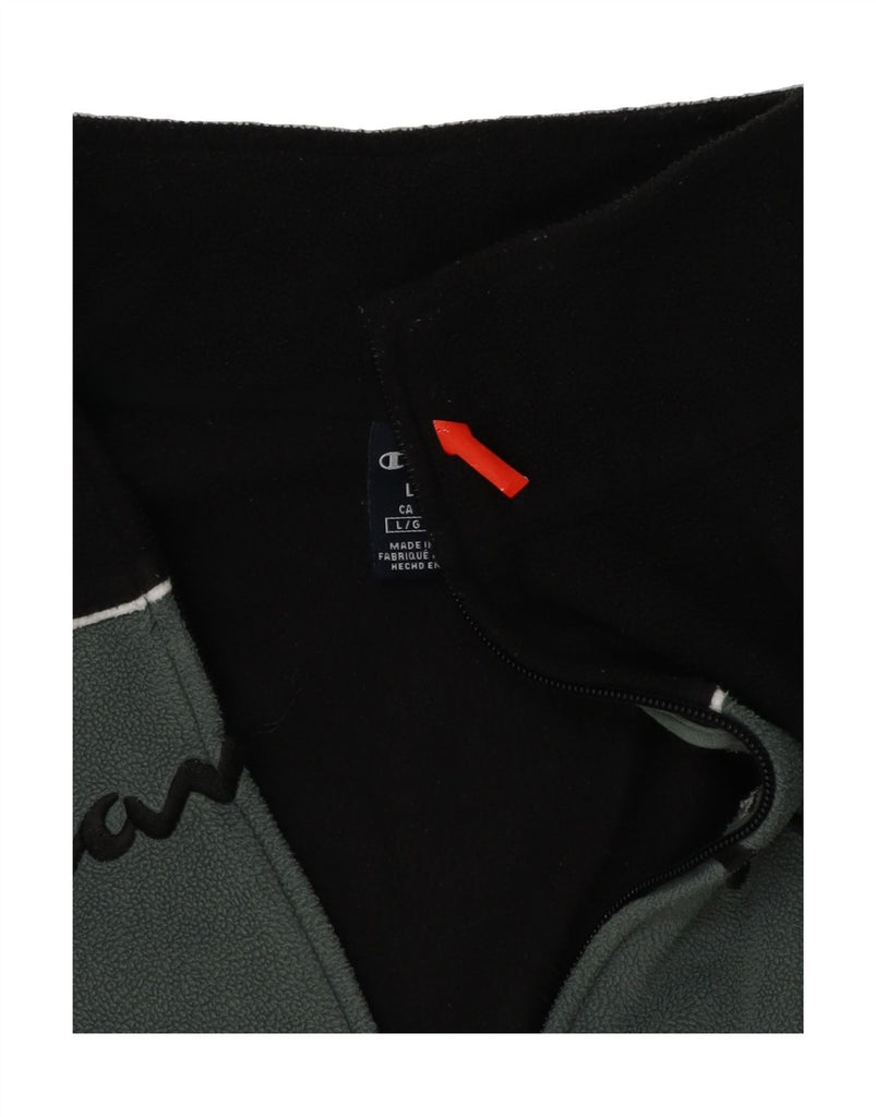 CHAMPION Mens Graphic Fleece Jacket UK 40 Large Grey Colourblock Polyester Vintage Champion and Second-Hand Champion from Messina Hembry 